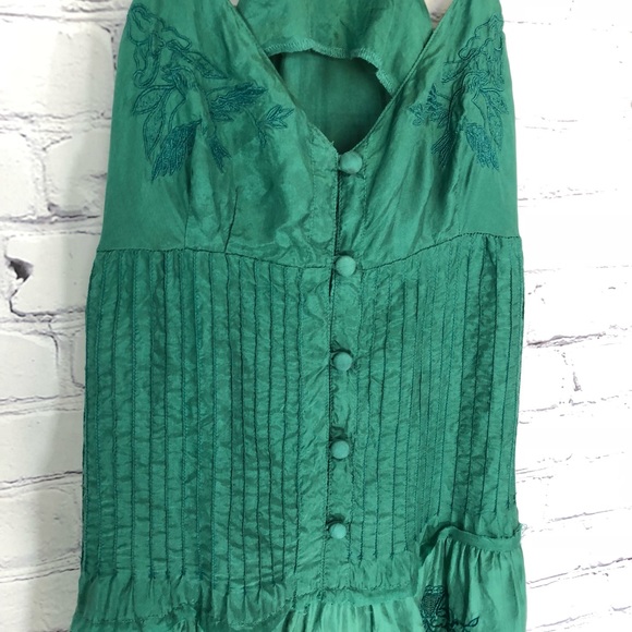 100% Silk Free People Green Flowy Dress/Tunic - Picture 4 of 8